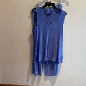 Women's Blue V-Neck Sleeveless Pantsuit Set